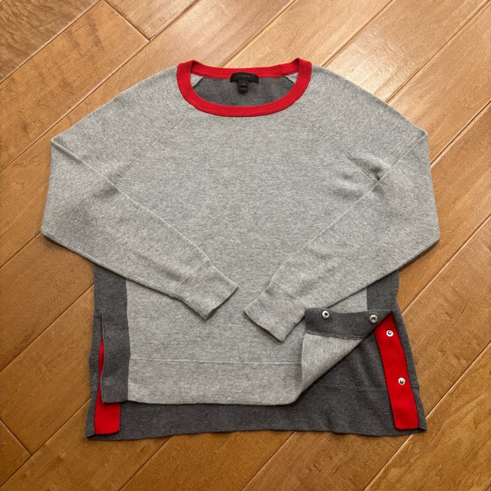 J Crew Women’s Cotton Long Sleeve Crewneck Color Block Sweater Gray Red Size XS